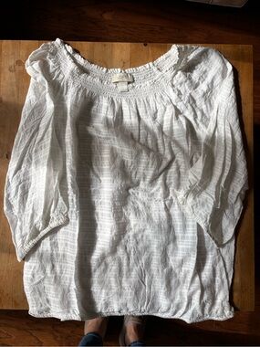 LOFT White Smocked-Neck Peasant Blouse